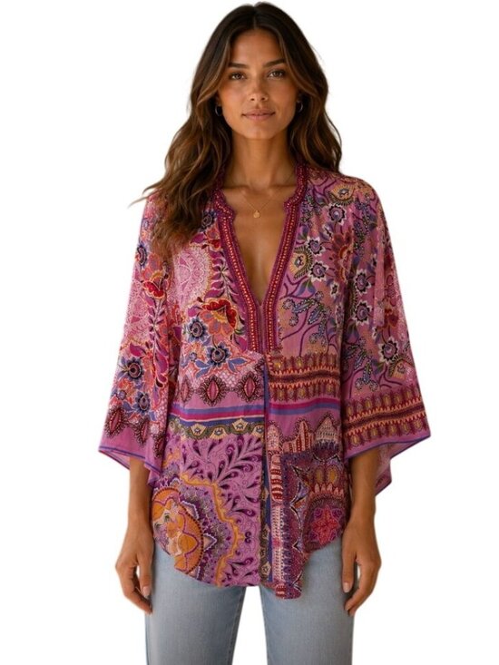 Hale Bob Tops - Hale Bob Janessa Silk Bell Sleeve Top - Size XS